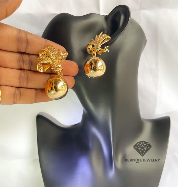 Bow Ball Drop Gold Plated Earrings BJ